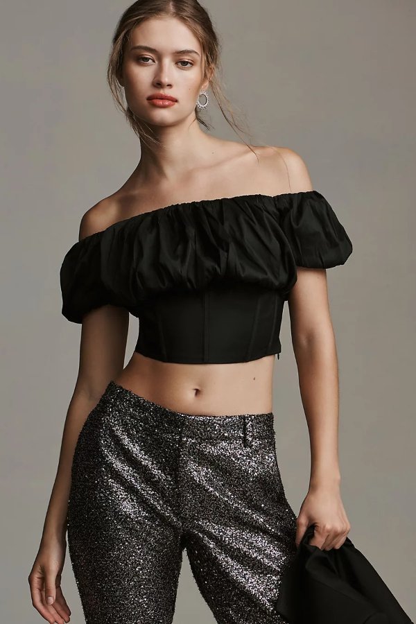 Maeve Puff-Sleeve Off-The-Shoulder Corset Top