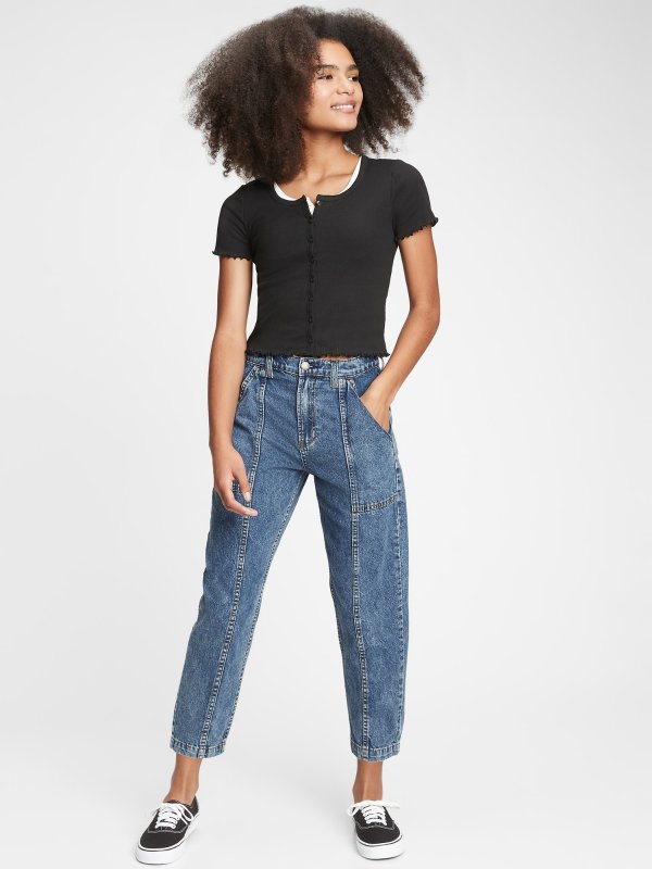 Teen High-Rise Crop Barrel Jeans