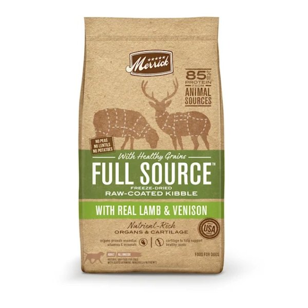Merrick Full Source Raw-Coated Kibble Real Lamb & Venison with Healthy Grains Dry Dog Food, 20 lbs. | Petco