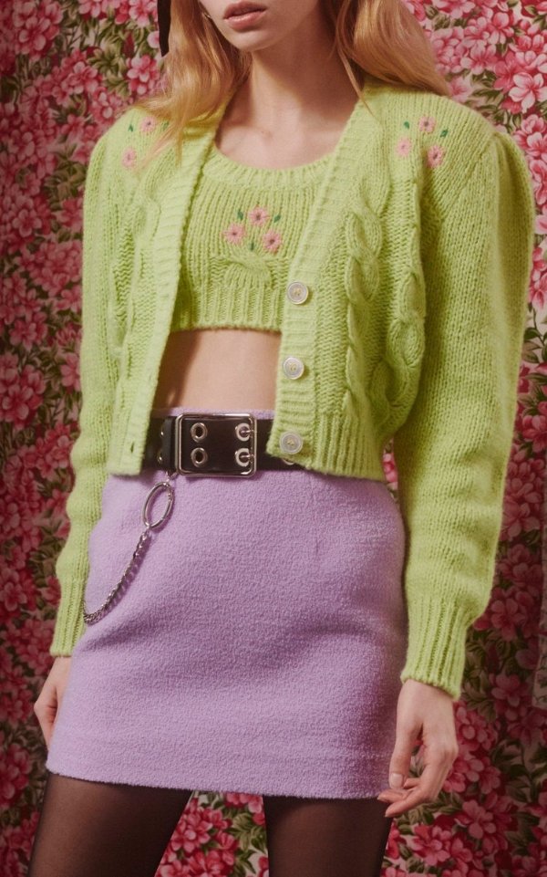 Embroidered Alpaca-Blend Cropped Cardigan
