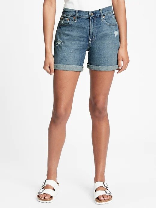 5" Mid Rise Distressed Denim Shorts With Washwell™