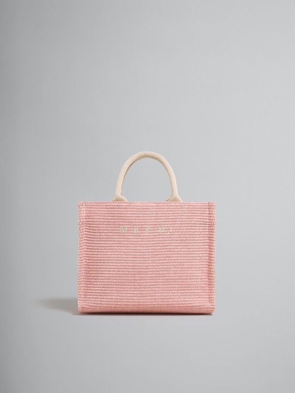 Pink raffia-effect Small Tote Bag