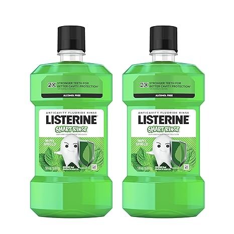 Smart Rinse Kids Mouthwash, ADA Accepted, Alcohol-Free Anticavity Sodium Fluoride Mouthwash, Oral Rinse for Dental Cavity Protection, Mint Shield Flavor, Convenience Pack, 2 x 500 mL