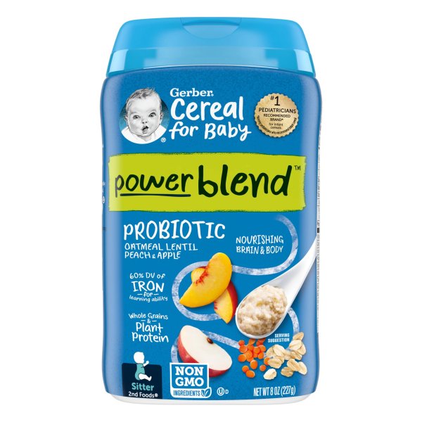 Cereal for Baby Power Blend 2nd Foods Probiotic Oatmeal Baby Cereal, Peach Apple, 8 oz Canister