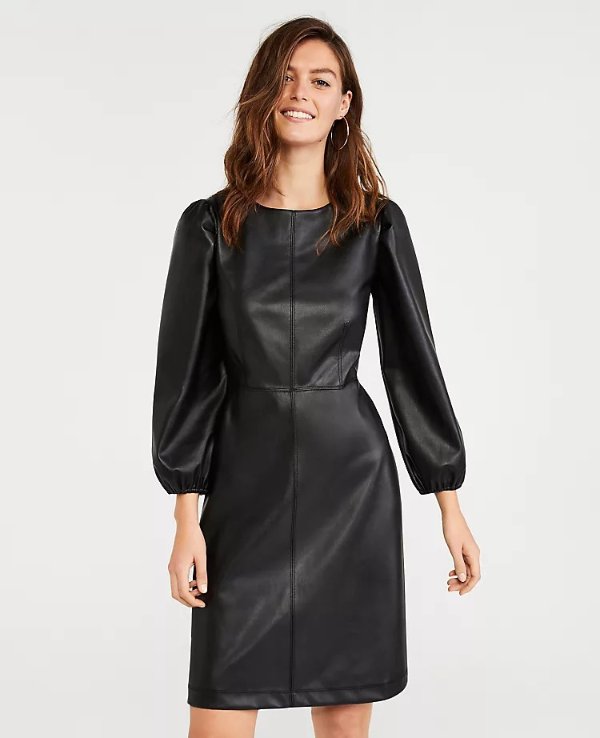 Seamed Faux Leather Flare Dress | Ann Taylor
