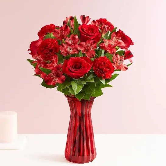 鲜插花+红花瓶