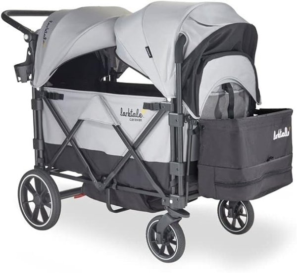 Caravan - 200 lbs. Capacity, Double Seater Collapsible Wagon, All-Terrain Stroller Wagon for Kids and Babies - 2023 Version - Gray/Black