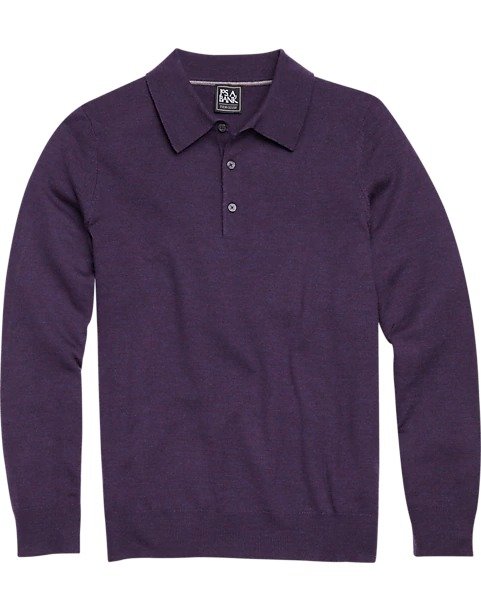 Jos. A. Bank Traveler Plum Modern Fit Merino Wool Long Sleeve Polo Sweater - Men's Sale