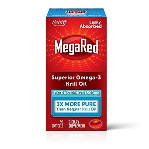 Omega-3 Fish Oil 500mg - Megared Extra Strength Softgels (90 count in a Box) - Krill Oil No Fishy Aftertaste