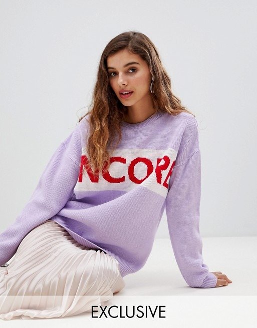 Willow & Paige oversized sweater with encore slogan at asos.com
