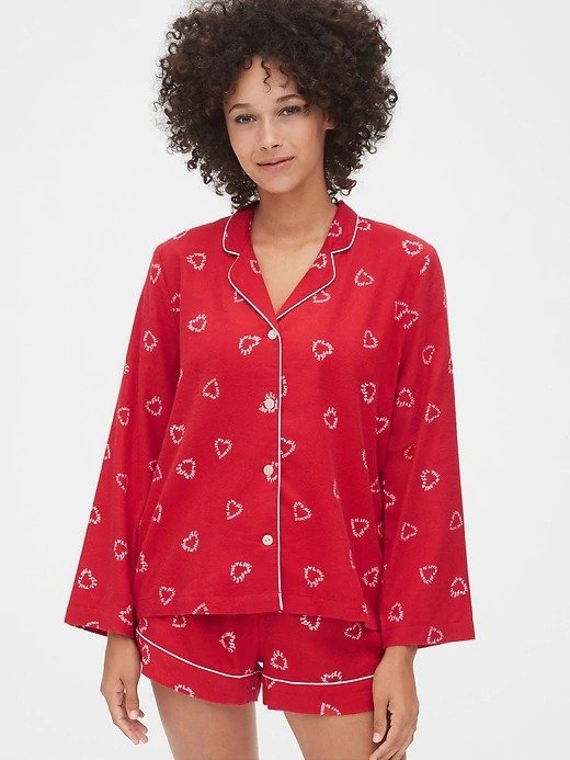 Flannel Print Pajama Top