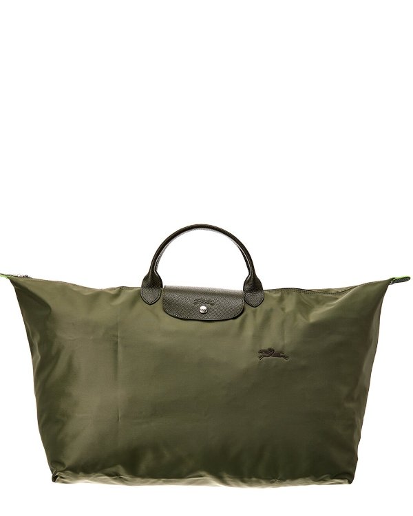 Le Pliage Green Medium Canvas & Leather Travel Bag