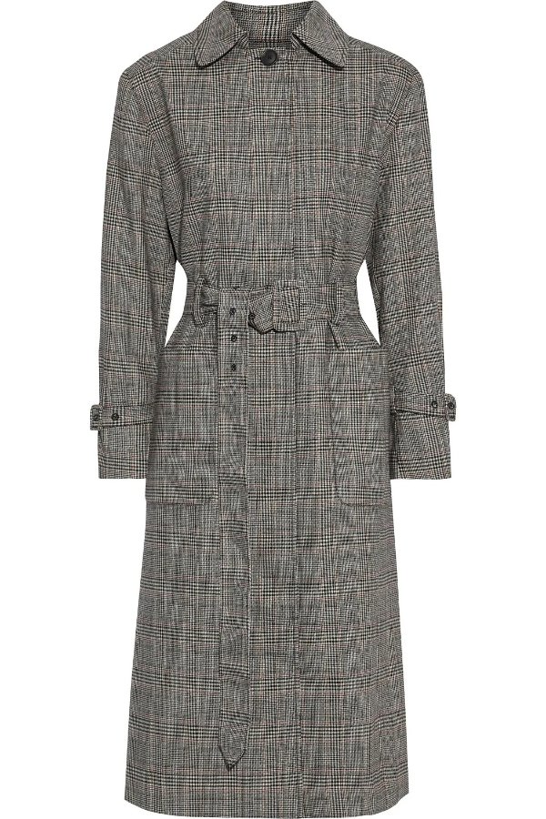 Prince of Wales checked woven trench coat