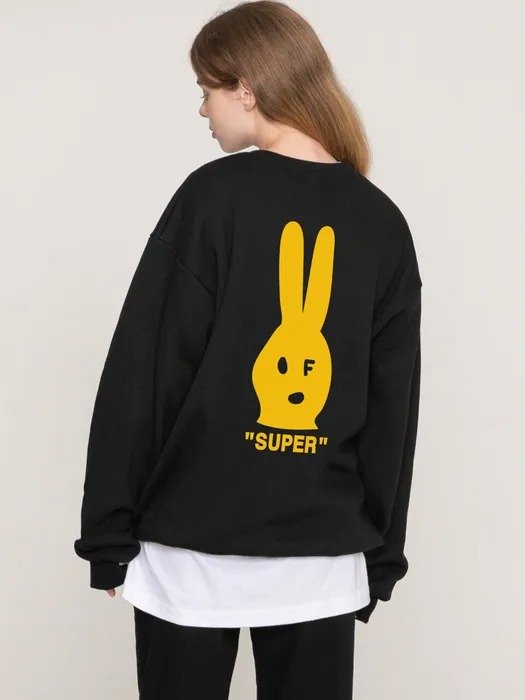 Yellow Rabbit Face Clip Sweatshirts_Black