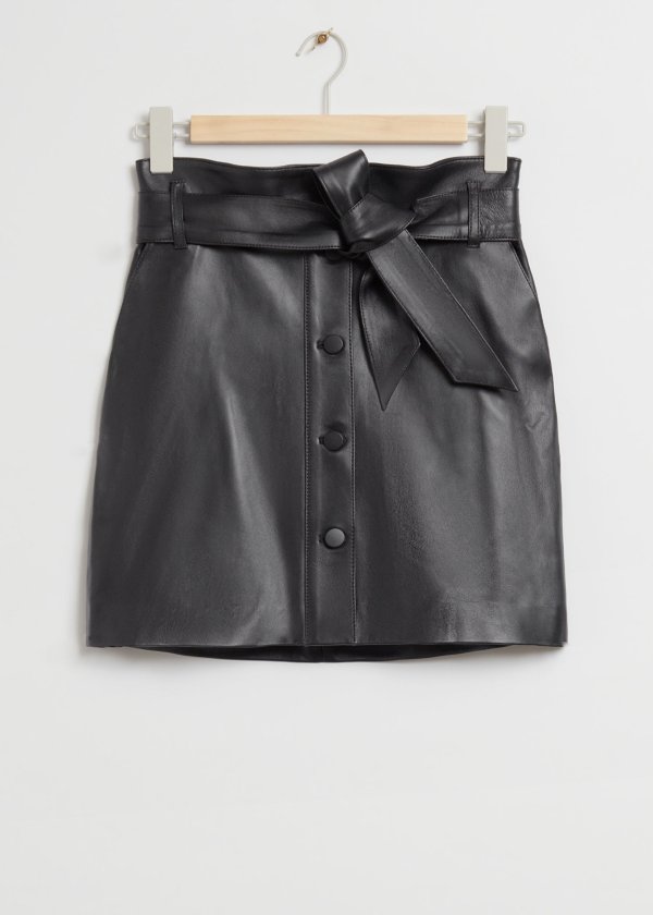 Leather Paperbag Belted Skirt