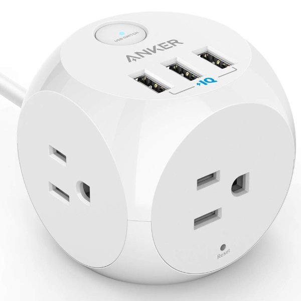 Anker PowerPort Cube USB Power Strip with 3 Outlets and 3 USB Ports