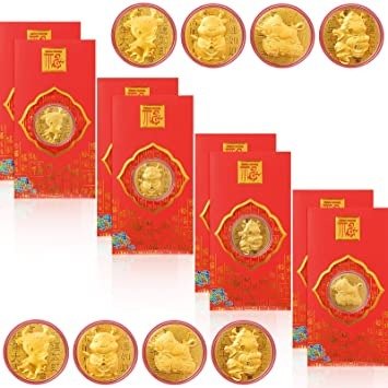 8 Pieces Ox Coins Red Envelopes Chinese Red Envelopes 2021 Year Ox Coins Lucky Zodiac Souvenir Coin Ox Commemorative Coins Hong Bao Red Packaged for New Year, Birthday, Wedding