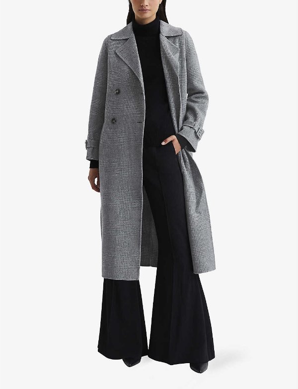 Alexa belted double-breasted checked wool-blend coat