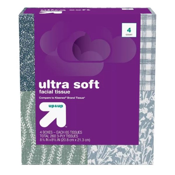 ultra soft 3层超柔面巾纸 4盒x65抽