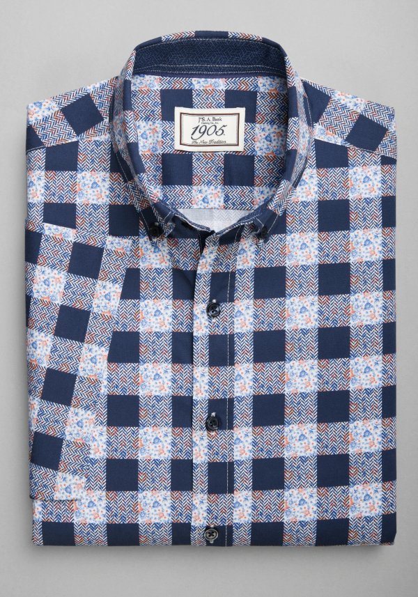 1905 Collection Tailored Fit Short Sleeve Check and Mini Floral Sportshirt CLEARANCE - All Clearance | Jos A Bank