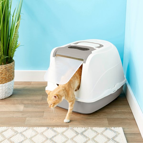 Flip Top Hooded Cat Litter Box, Gray, Large, 22-in - Chewy.com