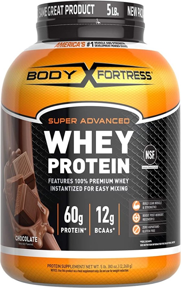 Body Fortress Super Advanced Whey Protein Powder, Chocolate, 5 Pound