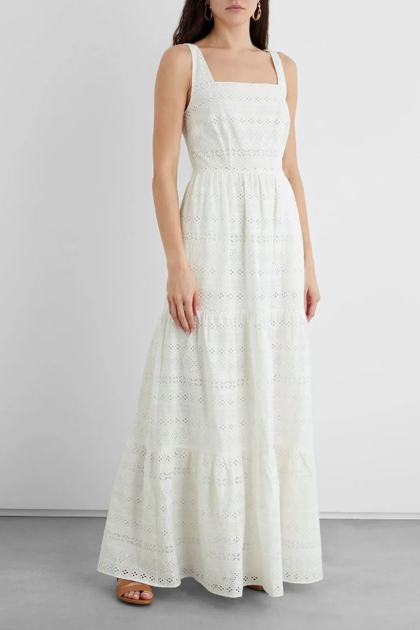 Bertha tiered broderie anglaise cotton maxi dress