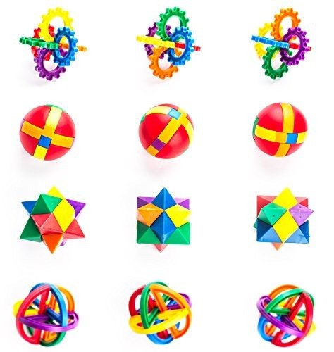Fun Puzzle Balls - Goody Bag Fillers - Party Favors, Party Toys, Goody Bag Favors, Carnival Prizes, Pinata Filler - Fidget Brain Teaser Puzzles (12 Pack) Clear Instructional Videos Included!