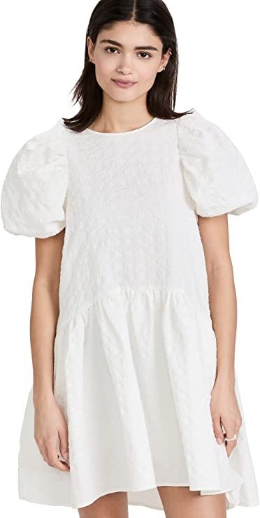 Women's Back Tie Jacquard Puff Dress