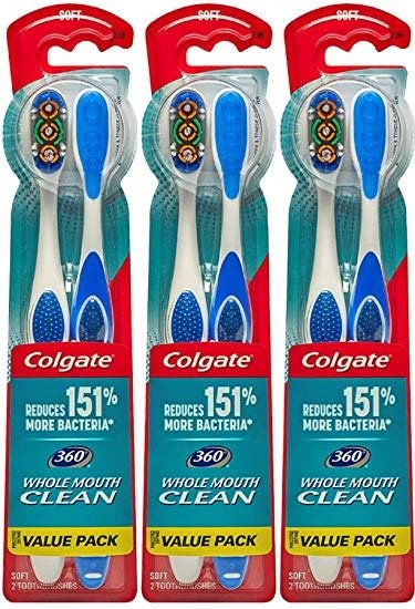 360° Toothbrush with Tongue and Cheek Cleaner, Soft - 6 Count