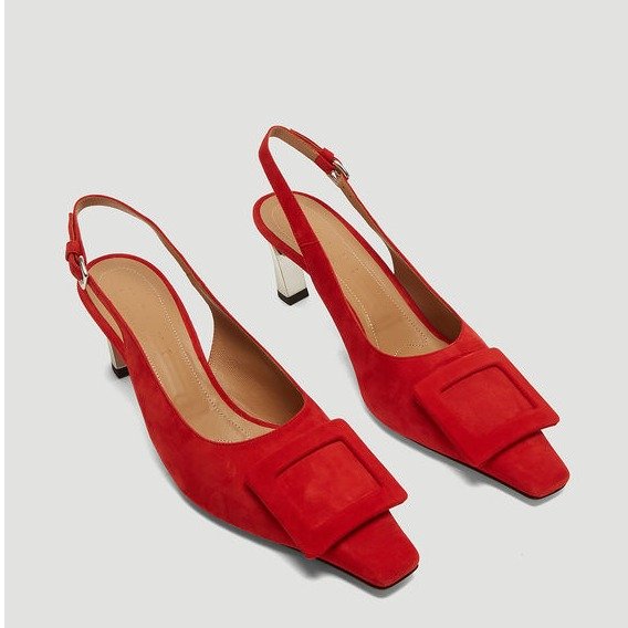 Suede Sling-Back Pumps in Red