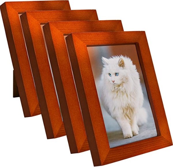 KITTY 4x6 Picture Frame (4 Pack, Walnut Brown) - 4x6 Solid Wood Photo Frames with Clear Plexiglass for 4x6 - Horizontal and Vertical for Wall Mount & Tabletop Display