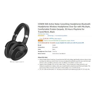 $139.99 COWIN SE8 Active Noise Cancelling Headphones Bluetooth Headphones耳机