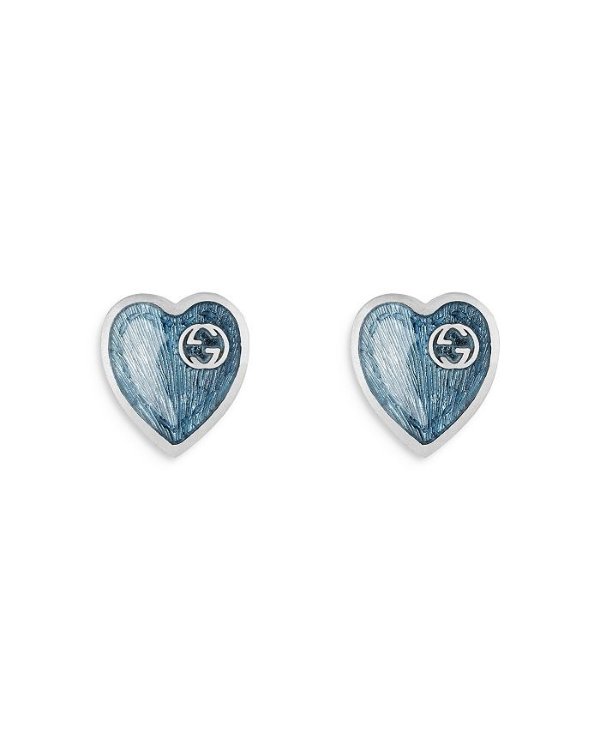 Sterling Silver & Enamel Heart Stud Earrings