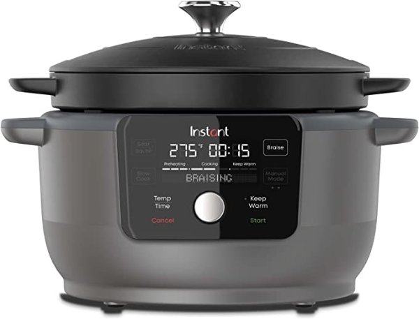 Instant Electric Round Dutch Oven, 6-Quart 1500W, From the Makers of Instant Pot, 5-in-1: Braise, Slow Cook, Sear/Saute, Cooking Pan, Food Warmer, Enameled Cast Iron, Included Recipe Book, Black