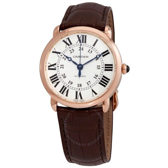 Ronde 18kt Rose Gold Automatic Silver Dial Brown Leather Men's Watch WGRN0006