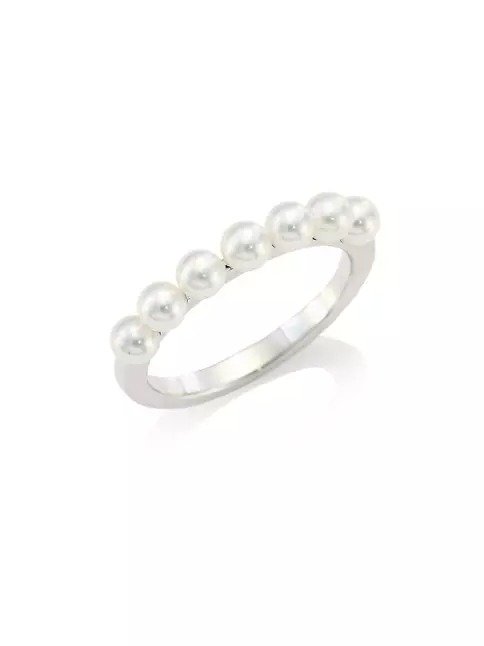 18K White Gold Akoya White Pearl Ring