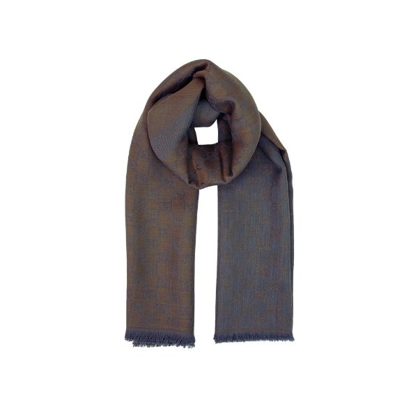 Brown And Blue Silk & Wool Blend Scarf