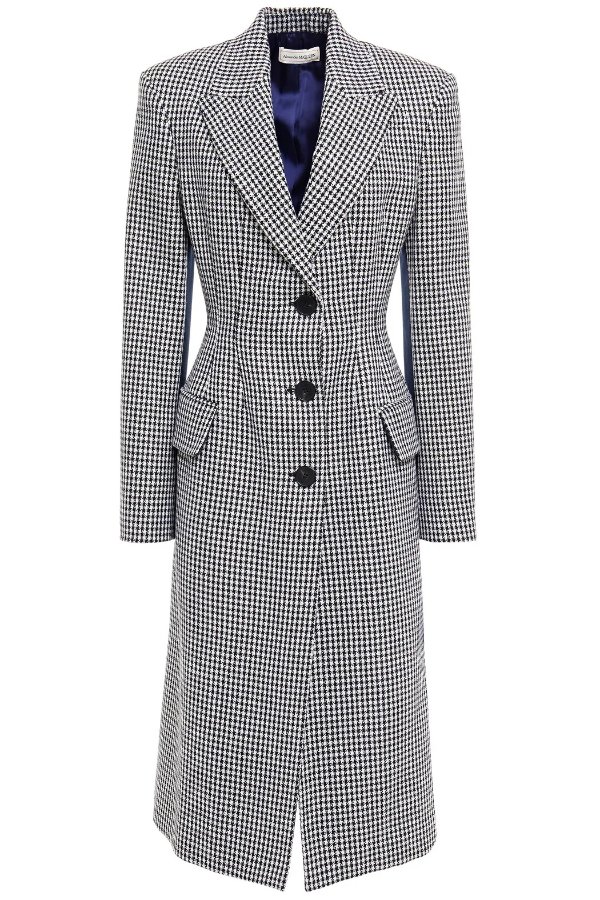 Paneled satin and houndstooth wool coat