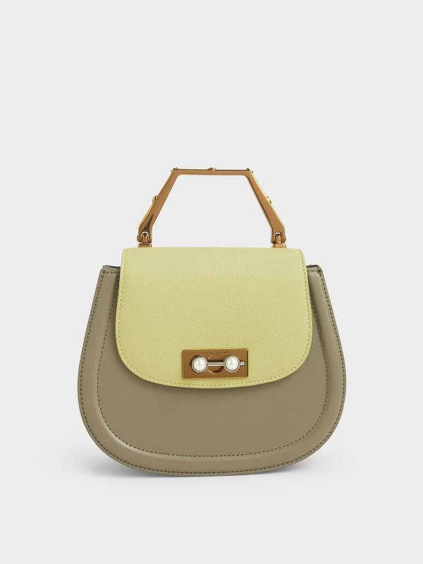 Lime Geometric Top Handle Saddle Bag | CHARLES &amp; KEITH