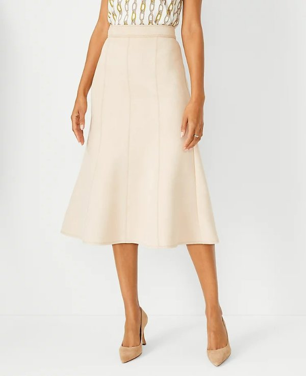 Faux Suede Seamed Flare Skirt | Ann Taylor