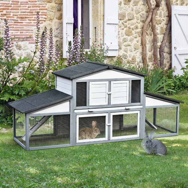 PawHut Wooden Rabbit Hutch with Outdoor Run Area Waterproof Roof and Big Living Space Perfect for Bunny/Small Animals, Small Animal Cages | Aosom