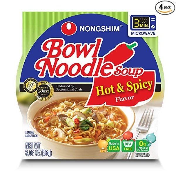 Bowl Noodle Soup, Hot & Spicy, 3.03 Ounce (Pack of 4)