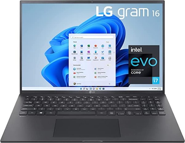 Gram 16Z90P Laptop 16" Ultra-Lightweight, (2560 x 1600), Intel Evo 11th gen CORE i7 , 16GB RAM, 256GB SSD, Windows 11 Home, 22 Hour Battery, Alexa Built-in, 2X USB-C, HDMI, USB-A - Black