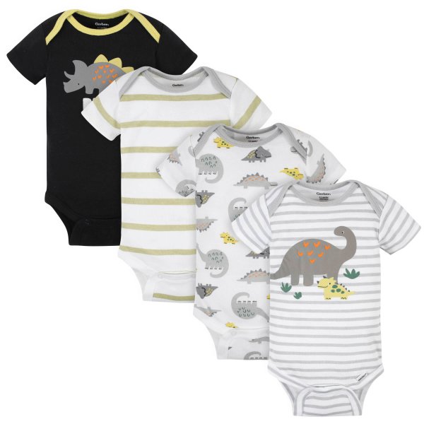 4-Pack Baby Boys Dinosaurs Short Sleeve Onesies® Brand Bodysuits
