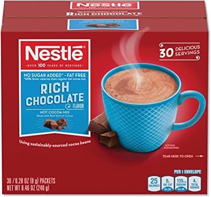NES61411 -No-Sugar-Added Hot Cocoa Mix Envelopes 30 pack/0.28 oz each/net wt 8.46 oz