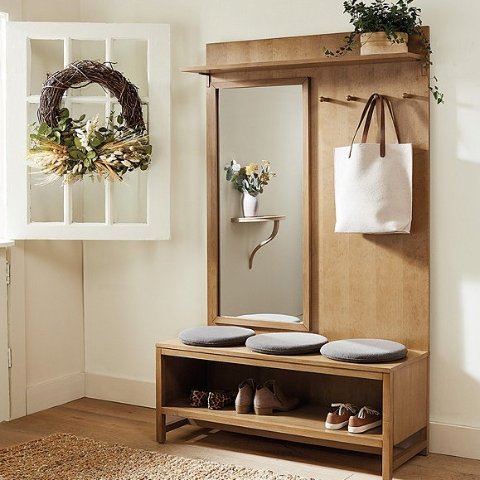 Soren Entryway Storage Bench and Coat Rack with Mirror