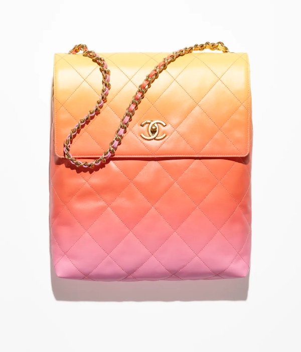 Large hobo bag, Gradient calfskin & gold-tone metal, pink, orange & yellow — Fashion | CHANEL
