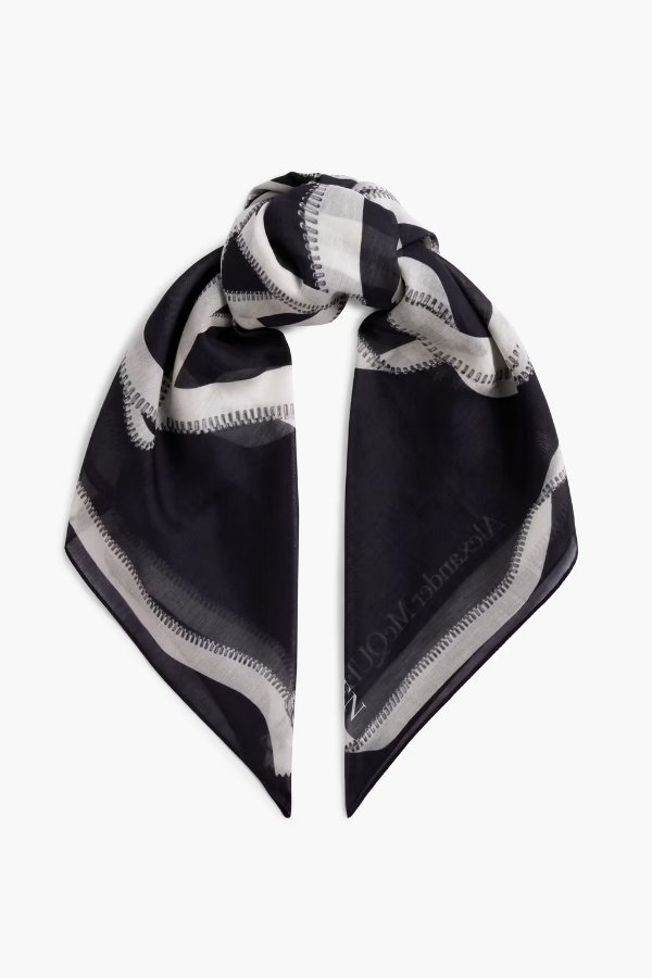 Printed cotton and silk-blend voile scarf