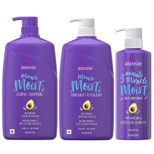 Amazon Aussie Miracle Moist Shampoo, Conditioner and 3 Minute Miracle Deep Conditioner Hair Treatment Bundle